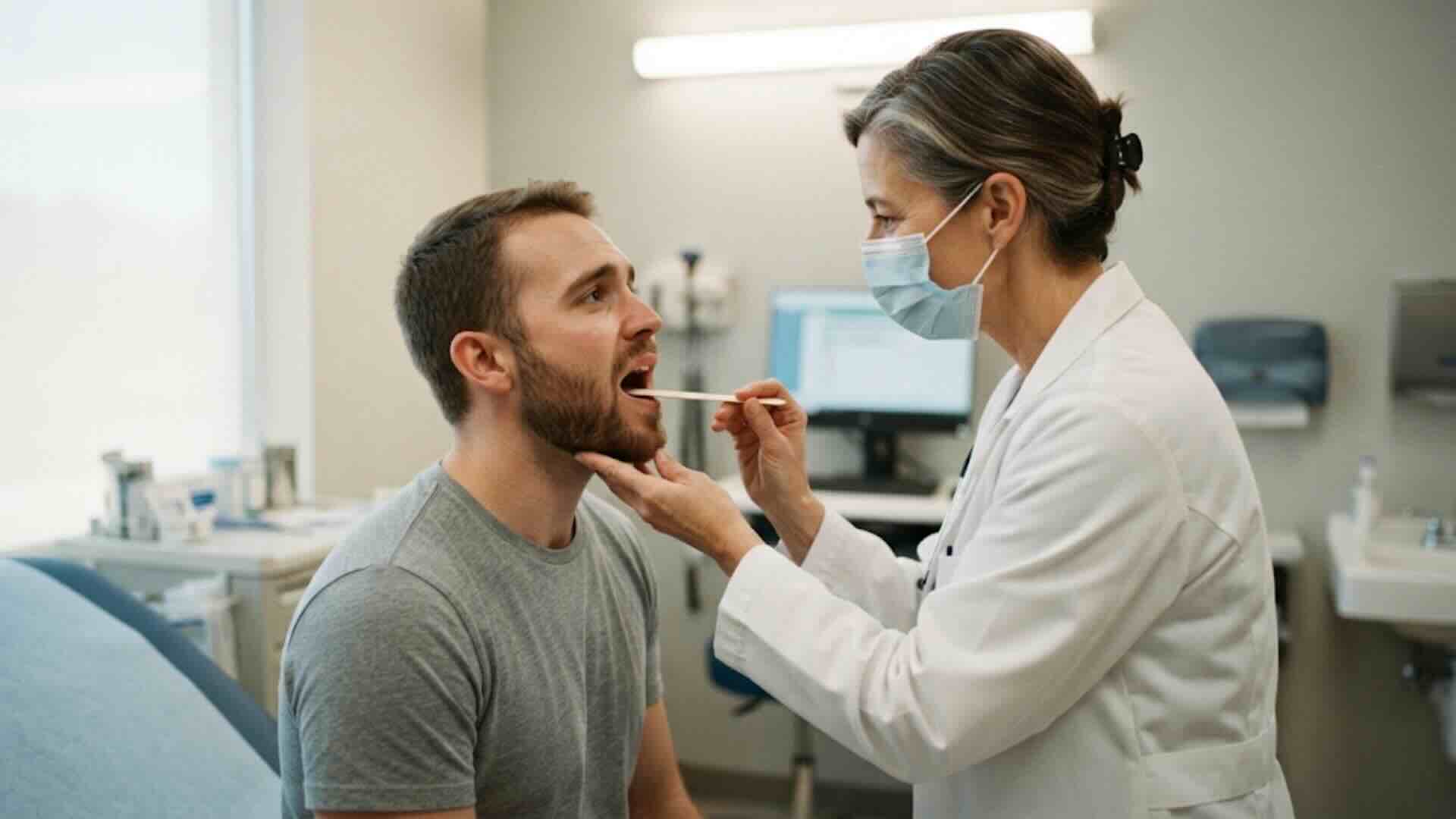 same-day-symptom-exam-riverview Provider examining a patient for a same-day, non-emergency concern at a Riverview primary care office.