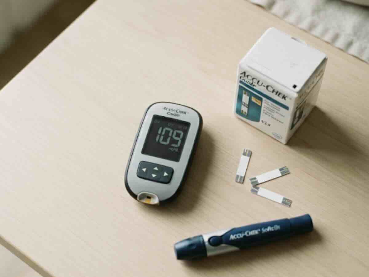 Glucose meter, test strips, and lancet device used for type 2 diabetes blood sugar monitoring
